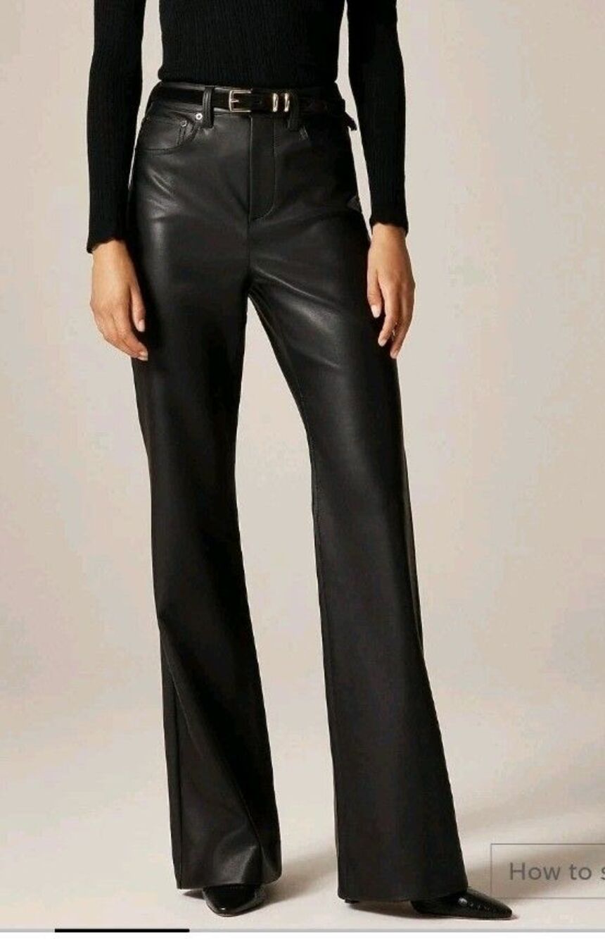 J. Crew Vintage Flare Pants Faux Leather Black Jeans CO005 $168 Size 32 NWT